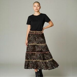 Paisley Tiered Maxi Skirt in Black